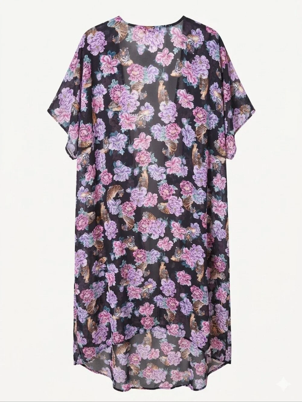 Torrid Tiger & Floral High-Low Kimono Cover Up Size 3/4 NWT Boho Festival